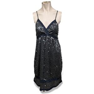 Vintage Blue Sequin Lace Slip Dress
